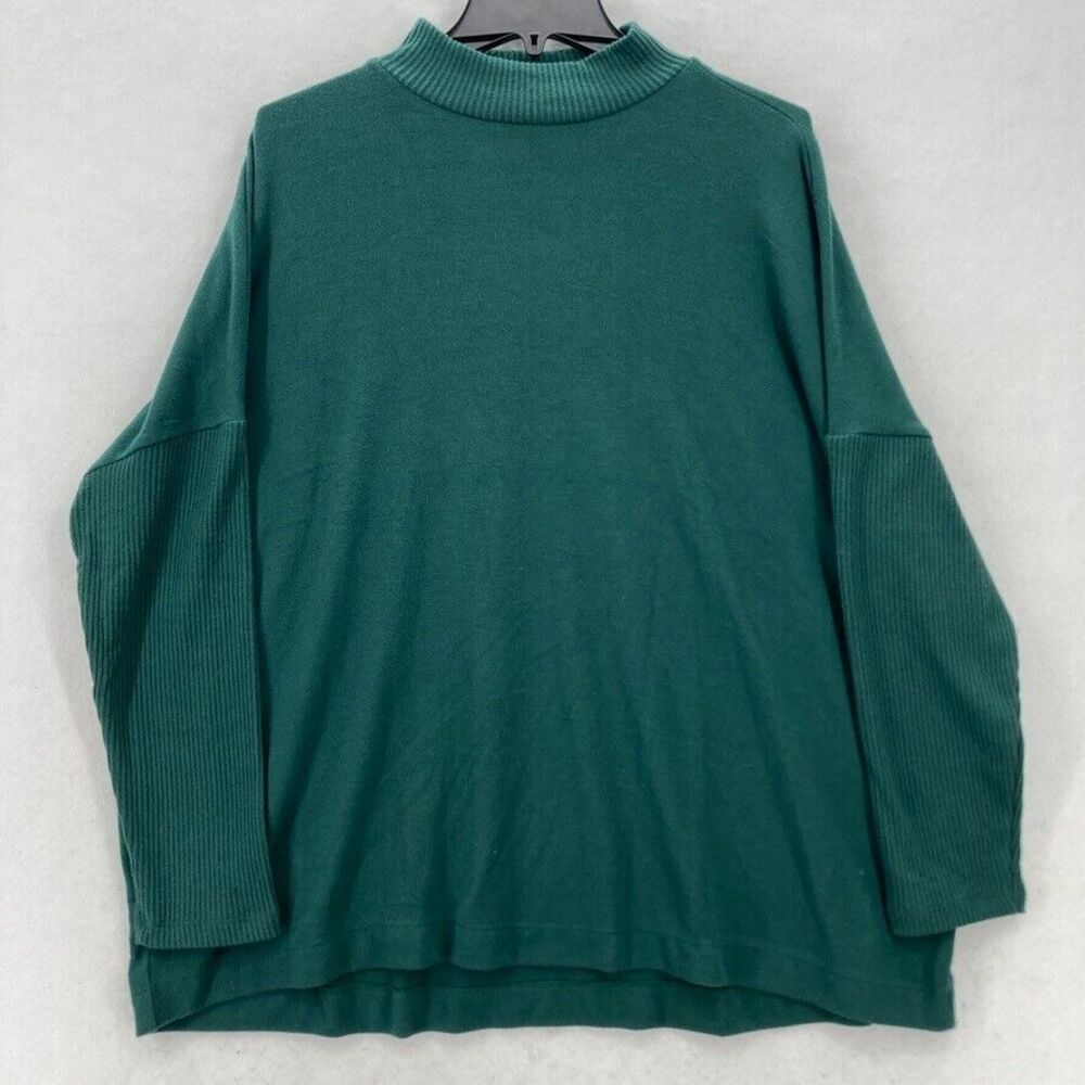LOFT‎ Women's XL Green Mock Neck Sweater Ribbed Sleeves Relaxed Fit Cozy Casual